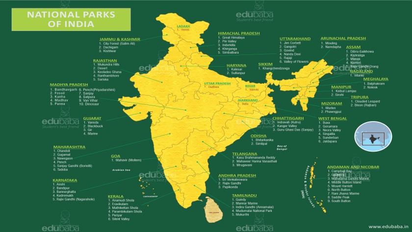 National-Parks-in-India Map of National Parks in India